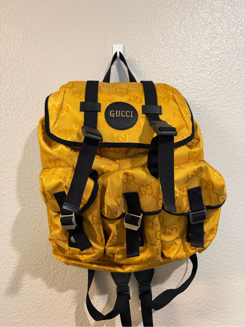 Gucci Yellow Monogram Pocket Backpack with Black Accents